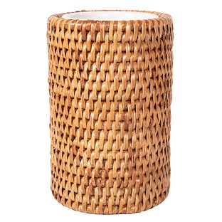 Artifacts Rattan Rattan Round Tumbler with Ceramic Insert - White wash